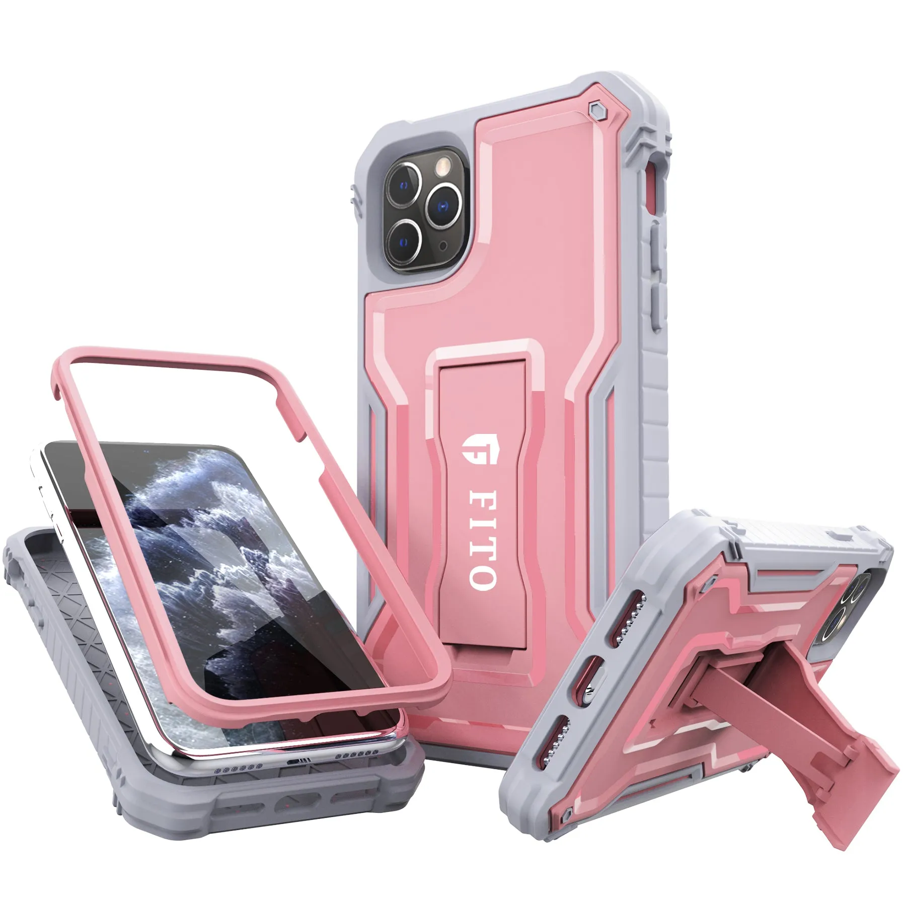 FITO Compatible with iPhone 11 Pro Case, Dual Layer Shockproof Heavy Duty Case with Screen Protector for iPhone 11 Pro 5.8 inch, Built-in Kickstand