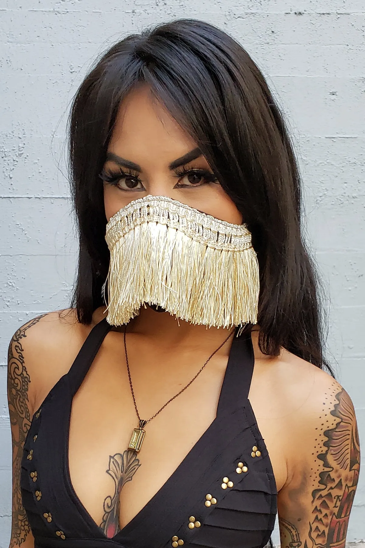 Five and Diamond Harem Fringe Dust Mask - Gold