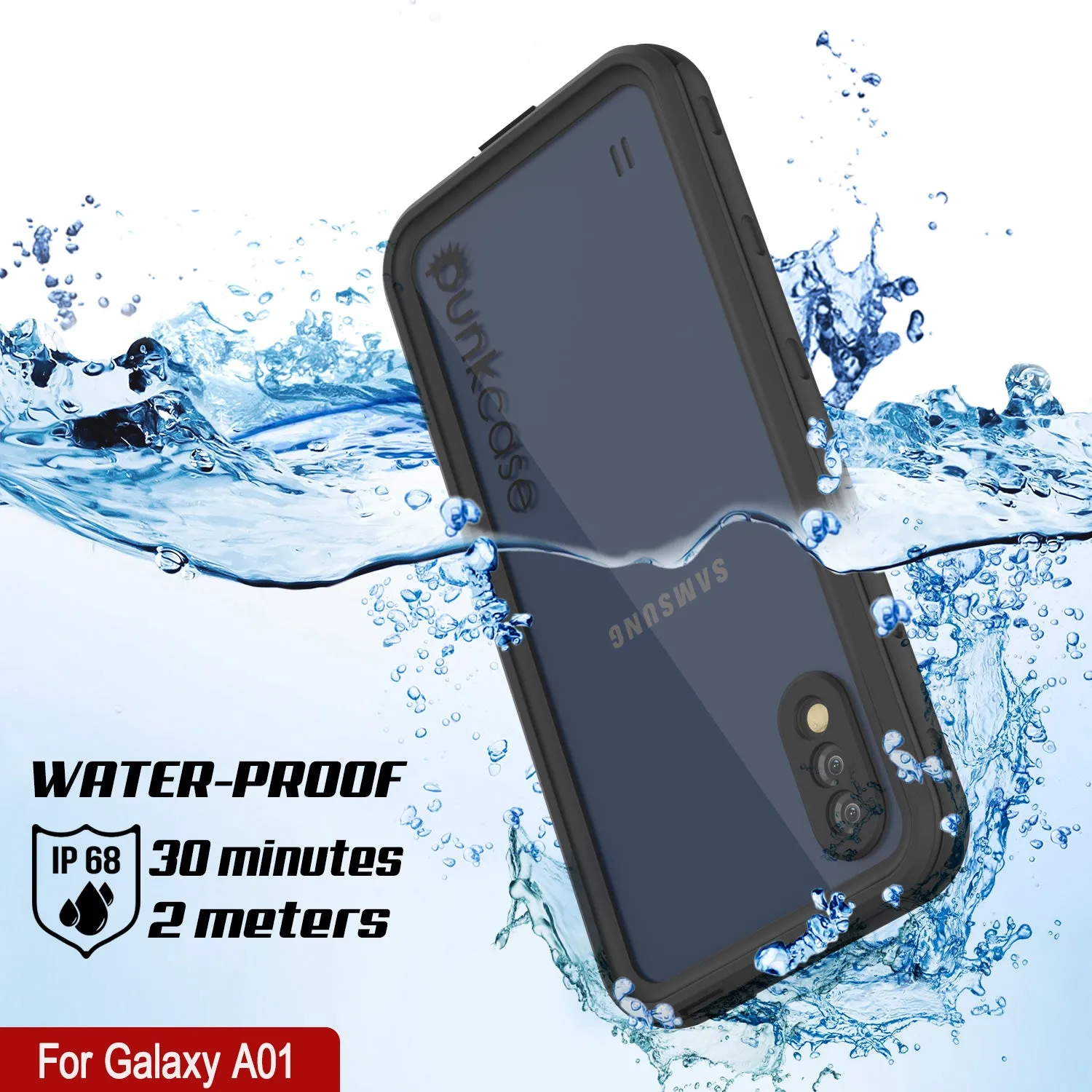 Galaxy A01 Waterproof Case PunkCase StudStar Black Thin 6.6ft Underwater IP68 Shock/Snow Proof