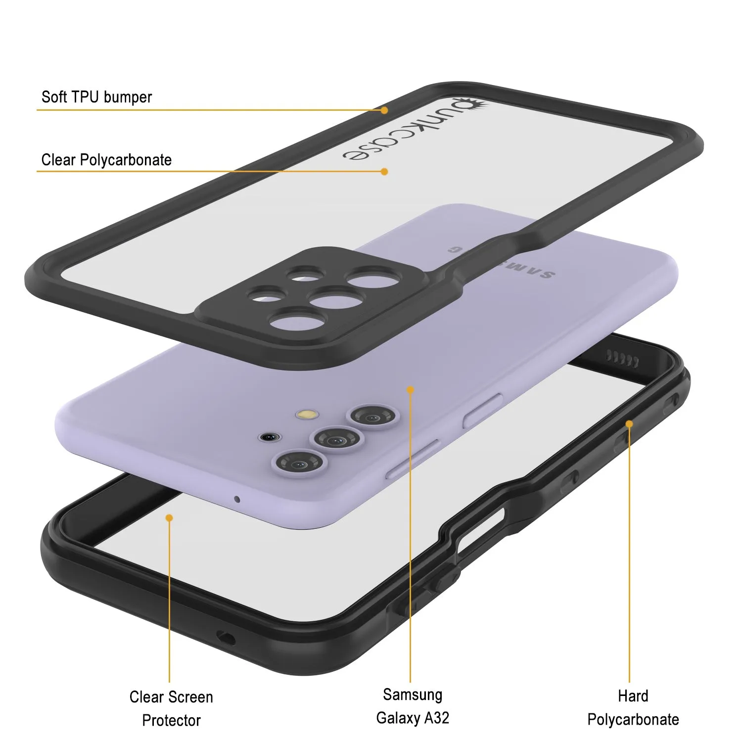 Galaxy A32 Waterproof Case PunkCase StudStar Black Thin 6.6ft Underwater IP68 Shock/Snow Proof