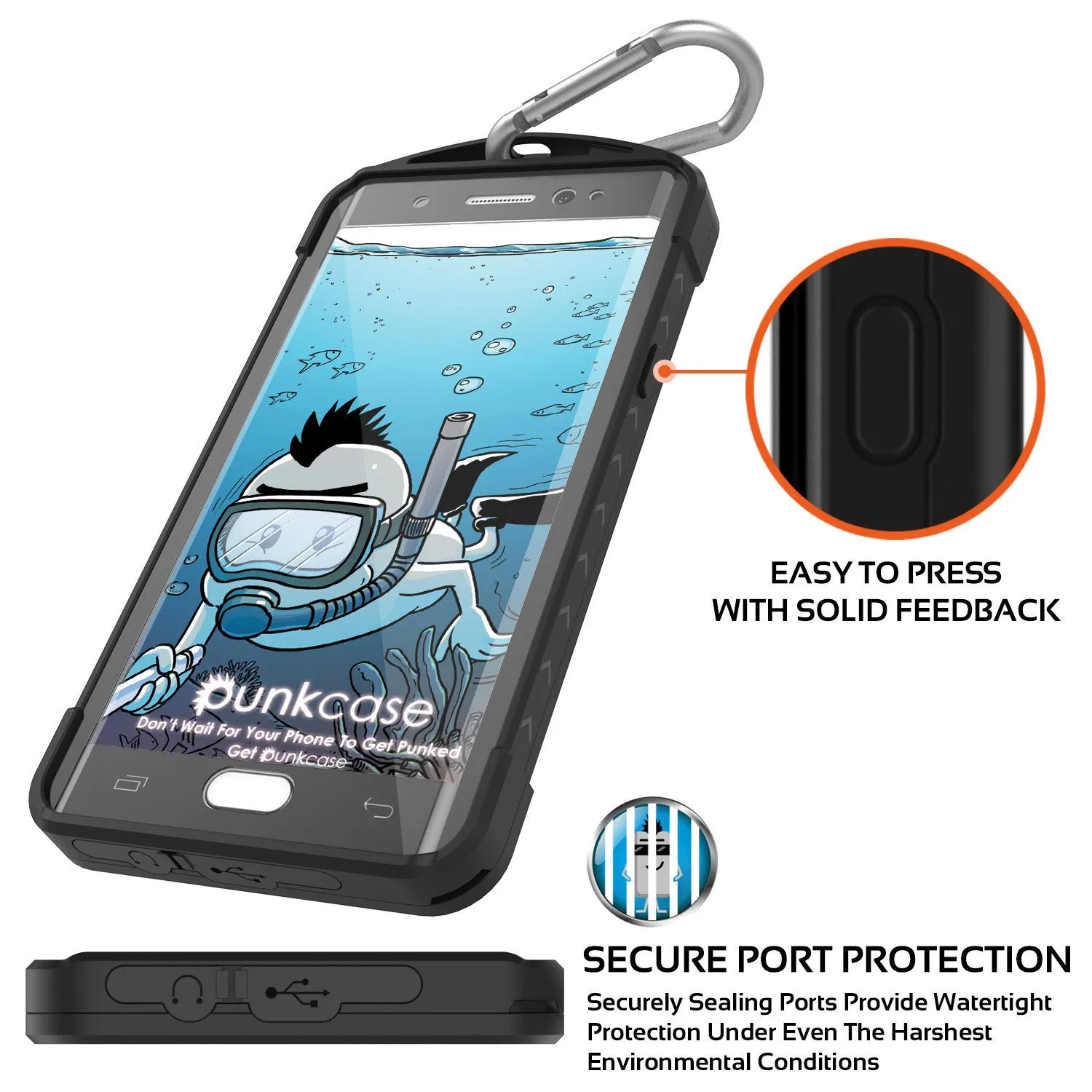 Galaxy Note 7 Waterproof Case, Punkcase WEBSTER Series, Black | Heavy Duty Armor Cover