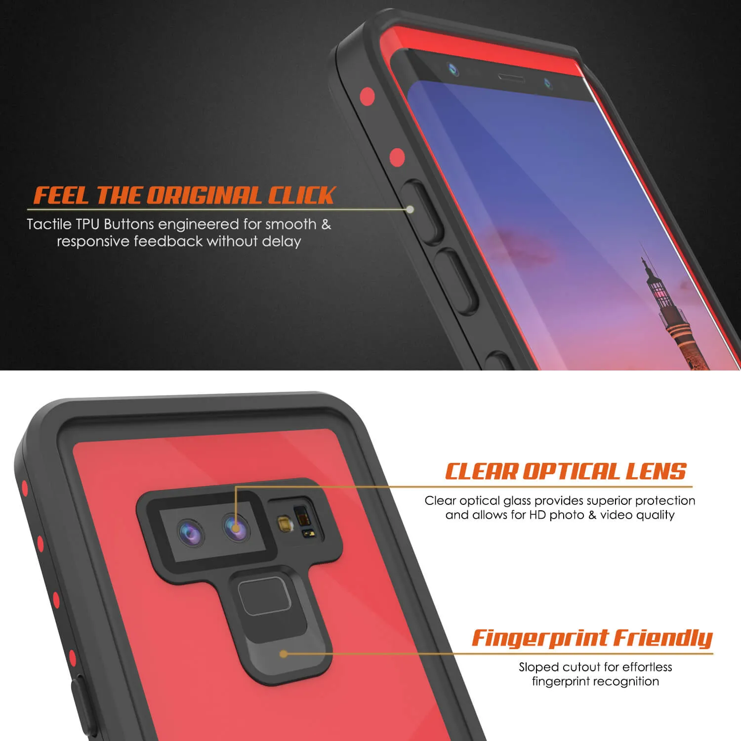 Galaxy Note 9 Waterproof Case, Punkcase Studstar Red Series Thin Armor Cover