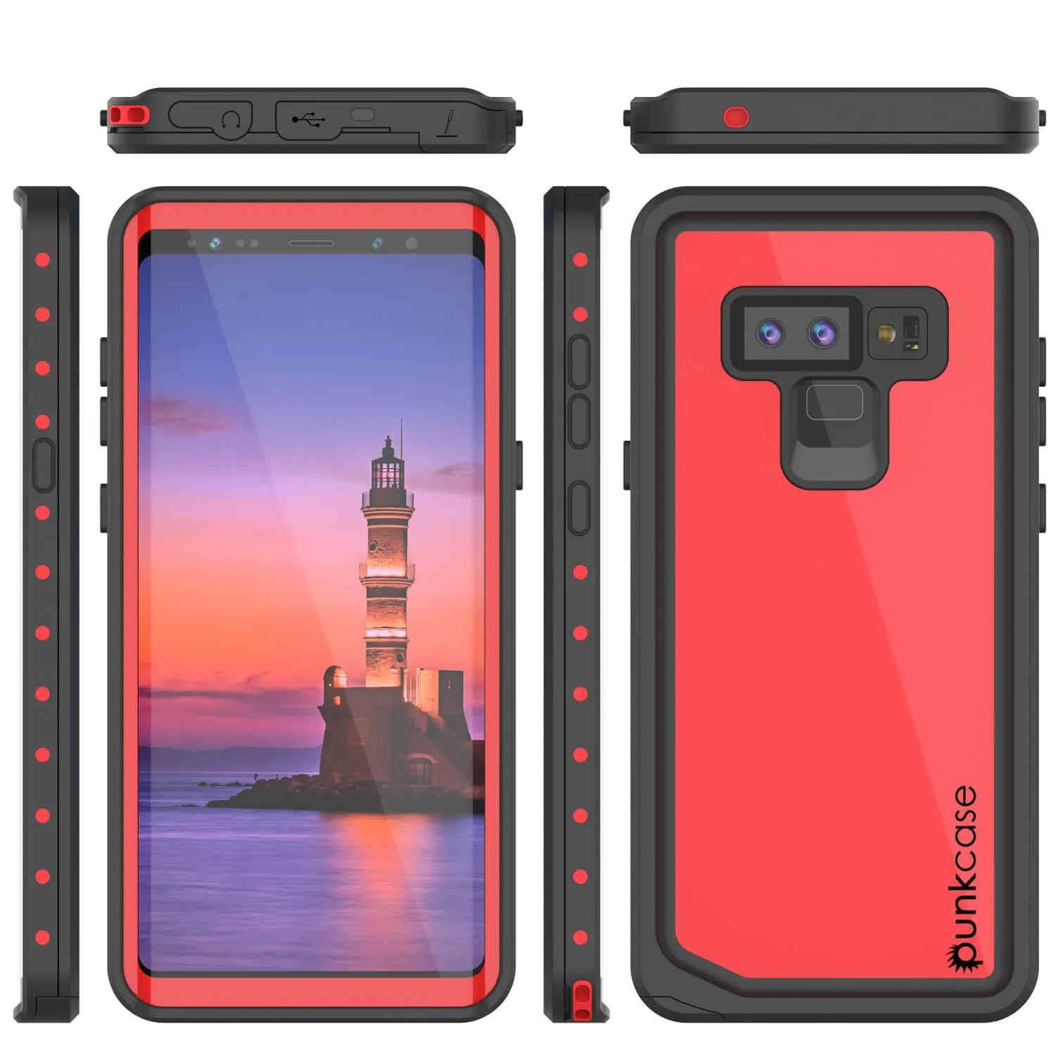 Galaxy Note 9 Waterproof Case, Punkcase Studstar Red Series Thin Armor Cover