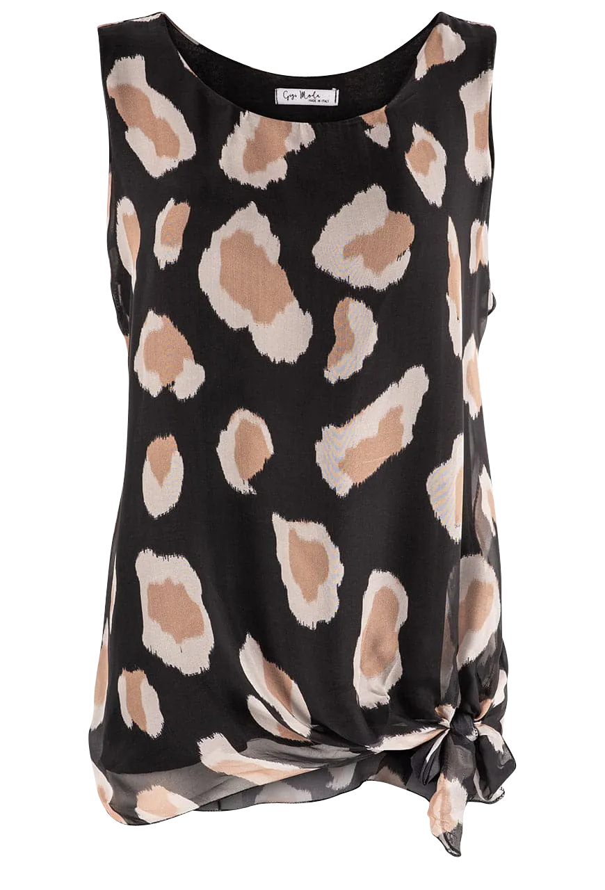 Gigi Black Giraffe Print Silk Tank Top