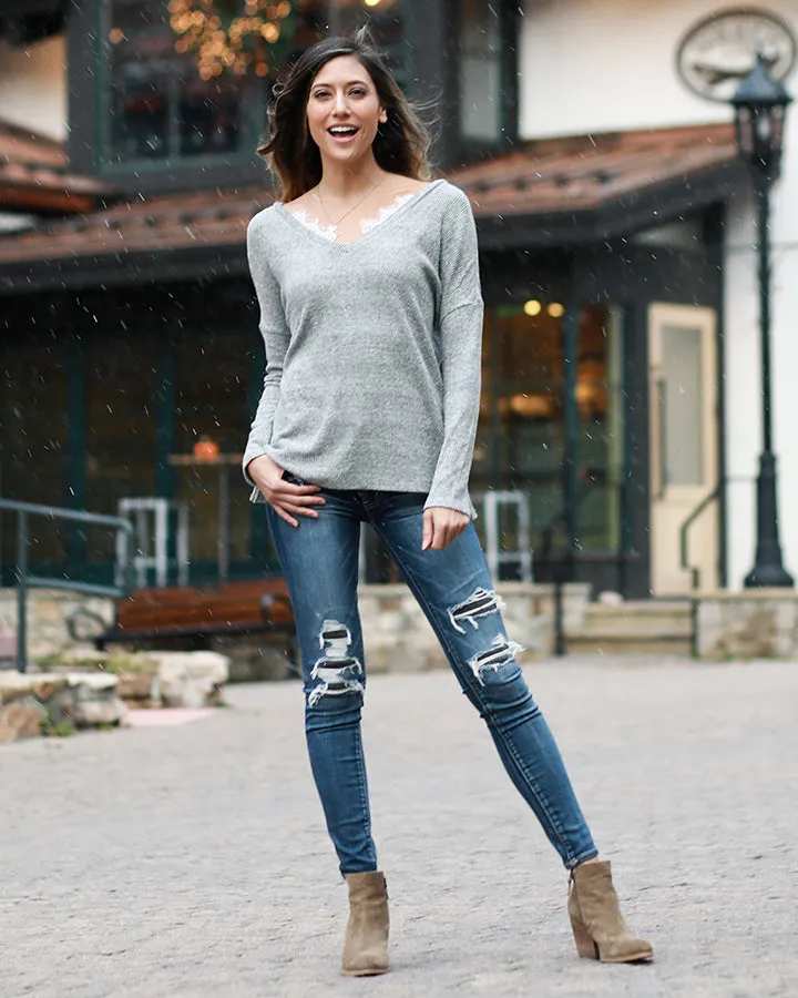 Grace & Lace Snow Day Sweater (Heather Grey)