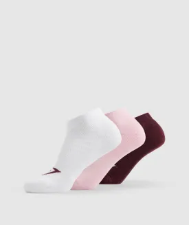 Gymshark Ankle Socks 3pk - Baked Maroon/Sweet Pink/White