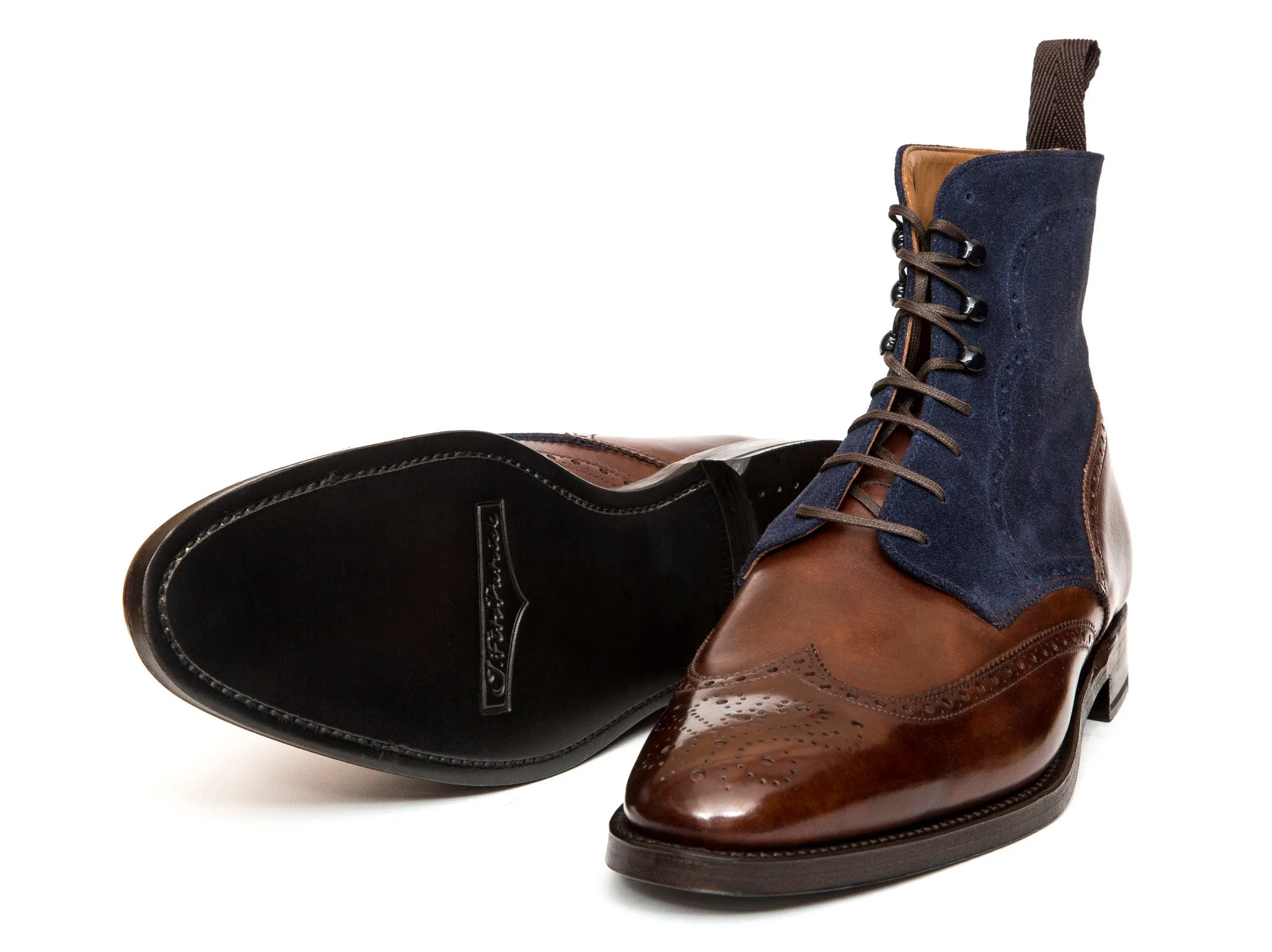 Holman - MTO - Walnut Museum Calf / Dark Blue Suede - TMG Last - Double Leather Sole