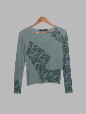 Jean Colonna green lamé floral print patchwork long sleeve top - S