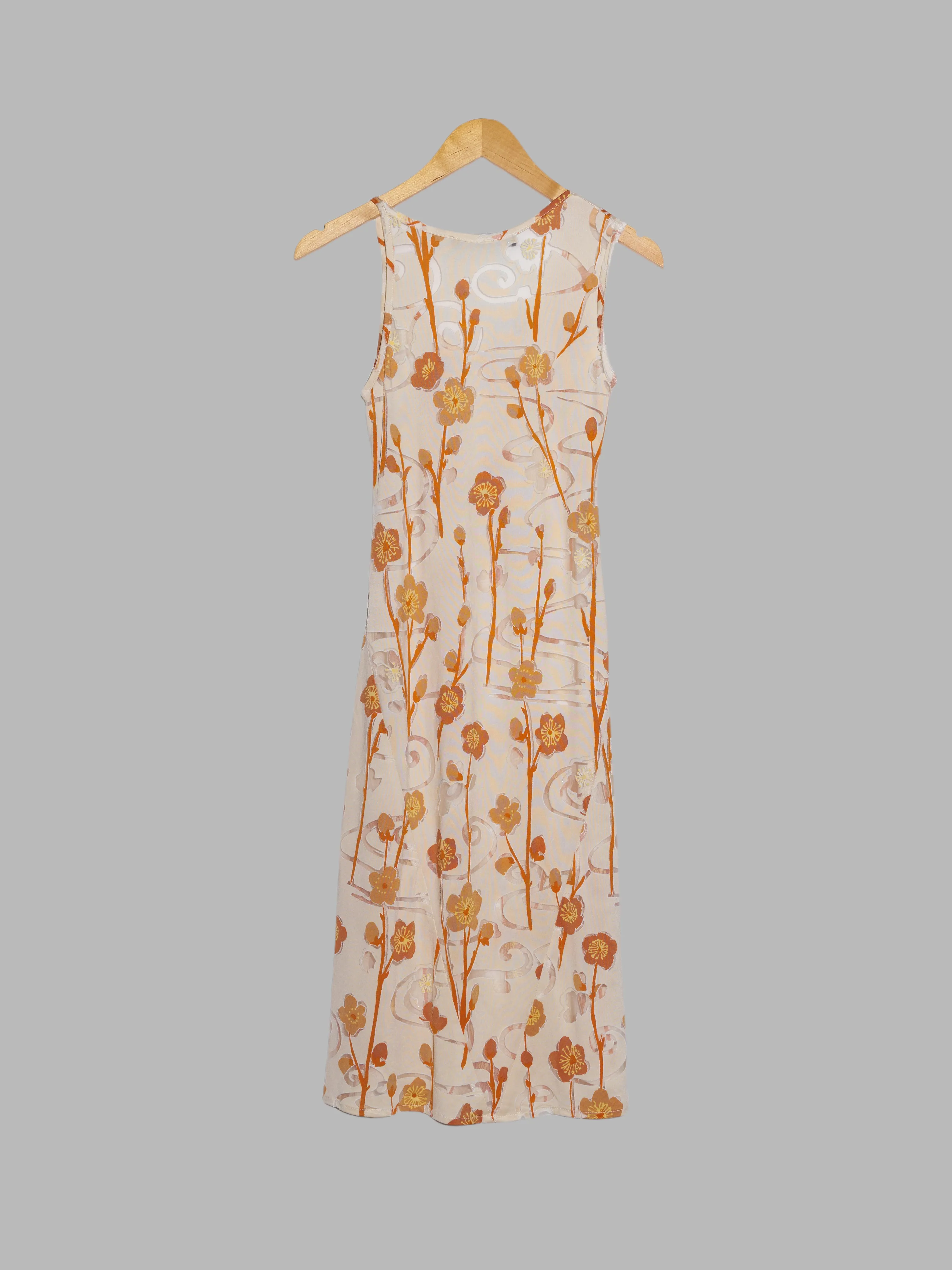 Jean Colonna SS1998 floral burnout sleeveless dress with asymmetrical shoulder