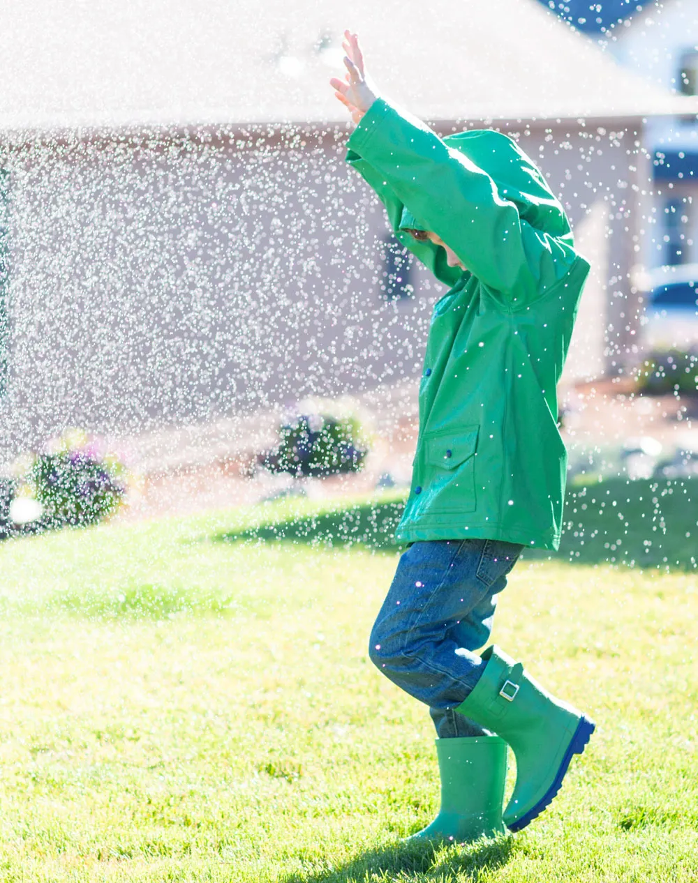 KID’S BUCKLE RUBBER RAIN BOOTS GREEN & NAVY