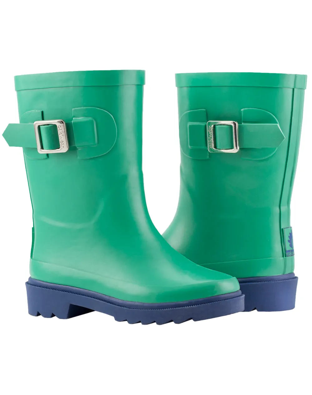 KID’S BUCKLE RUBBER RAIN BOOTS GREEN & NAVY