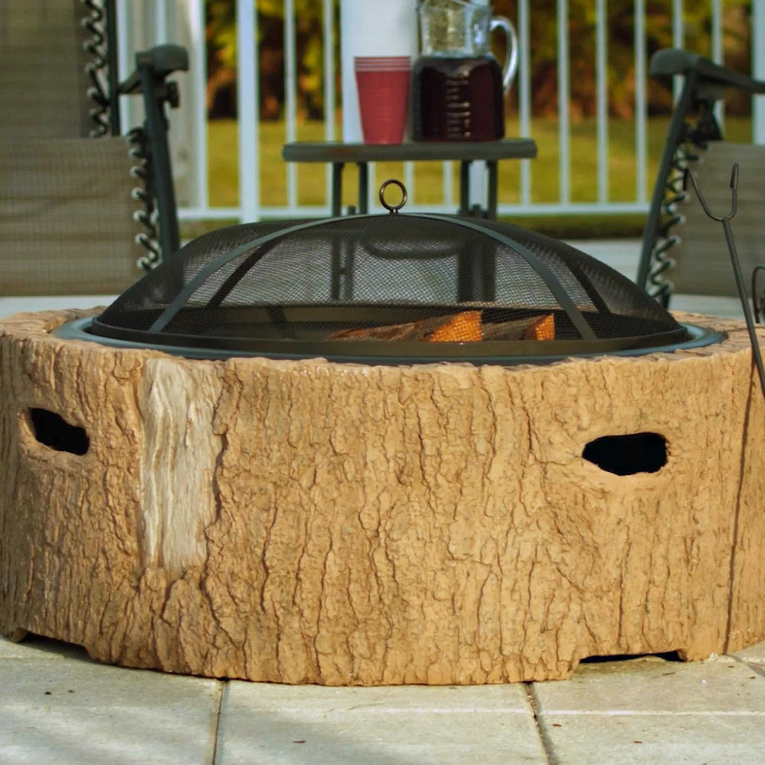 MARTHA STEWART MTS-FP35-FB 35" Diameter Cast Stone Base, Wood Burning Fire Pit, Faux Bois