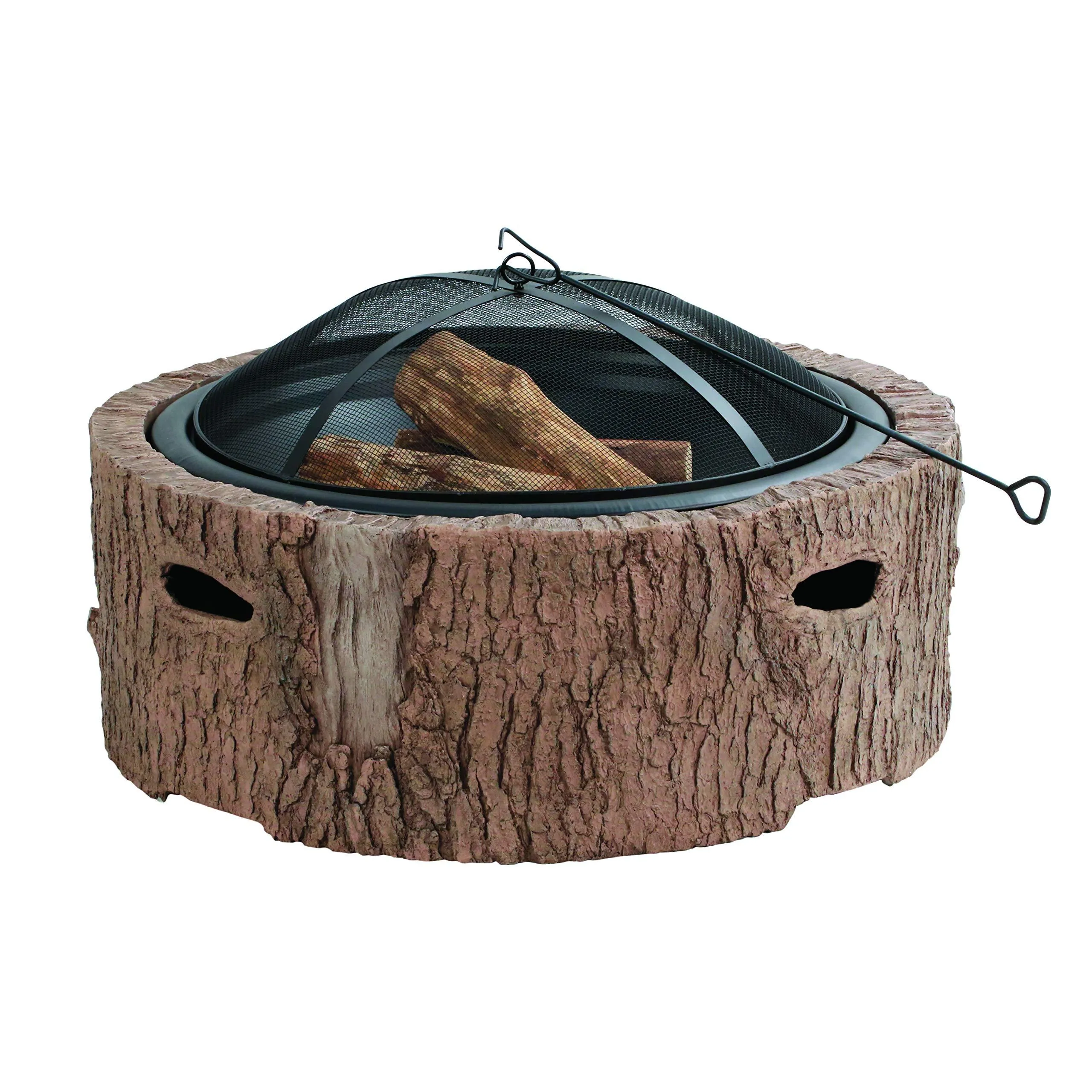 MARTHA STEWART MTS-FP35-FB 35" Diameter Cast Stone Base, Wood Burning Fire Pit, Faux Bois