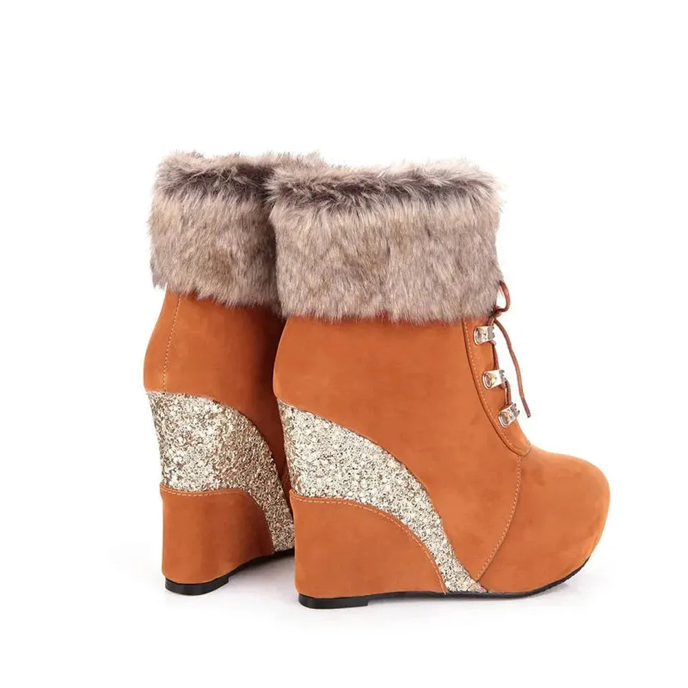 Merendy Dafaa Suede Wedge Slip-On Zipper suede Snow Boots