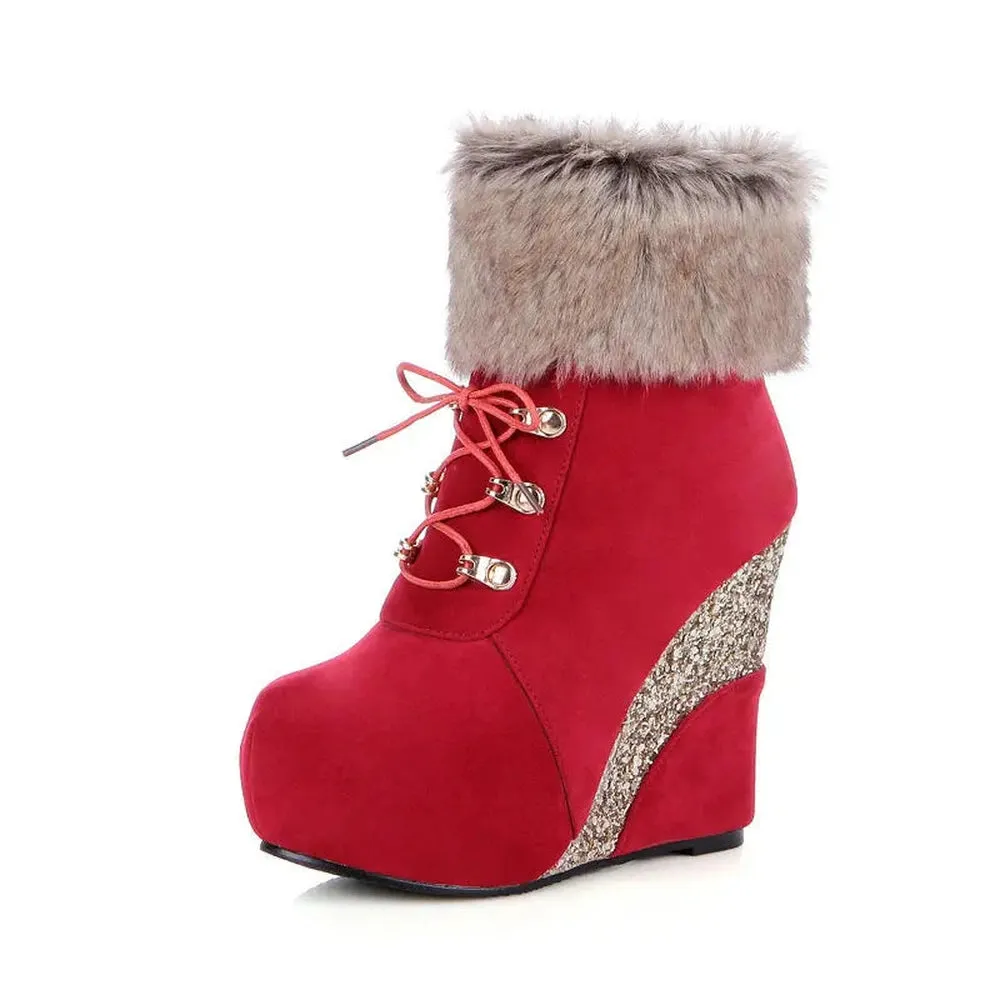 Merendy Dafaa Suede Wedge Slip-On Zipper suede Snow Boots