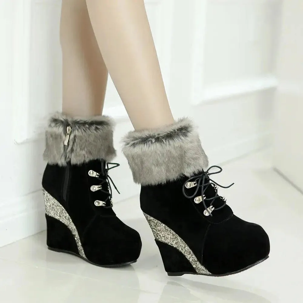 Merendy Dafaa Suede Wedge Slip-On Zipper suede Snow Boots