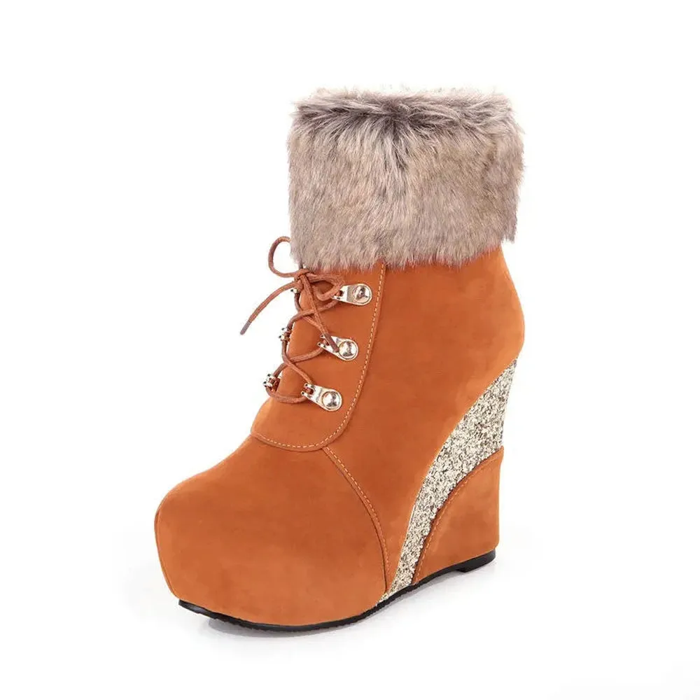 Merendy Dafaa Suede Wedge Slip-On Zipper suede Snow Boots