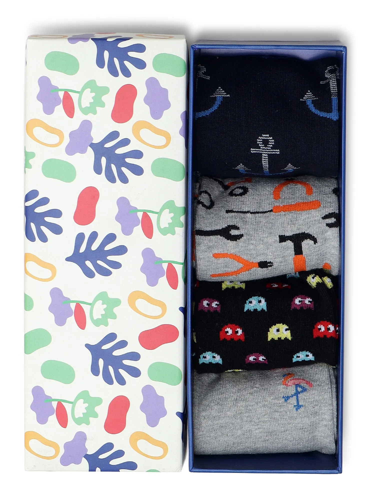 Motif Maniacs Box Of 4 Pairs | Mid Calf Crew Socks