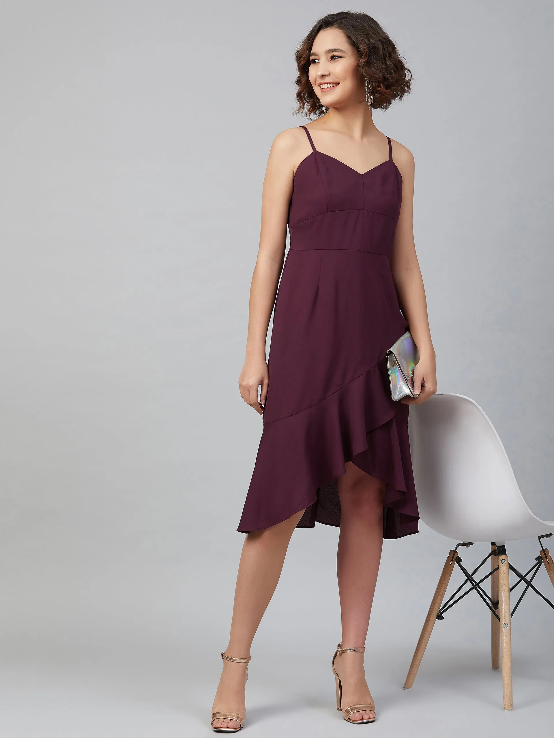 Purple Colour Knee Length Solid Dress