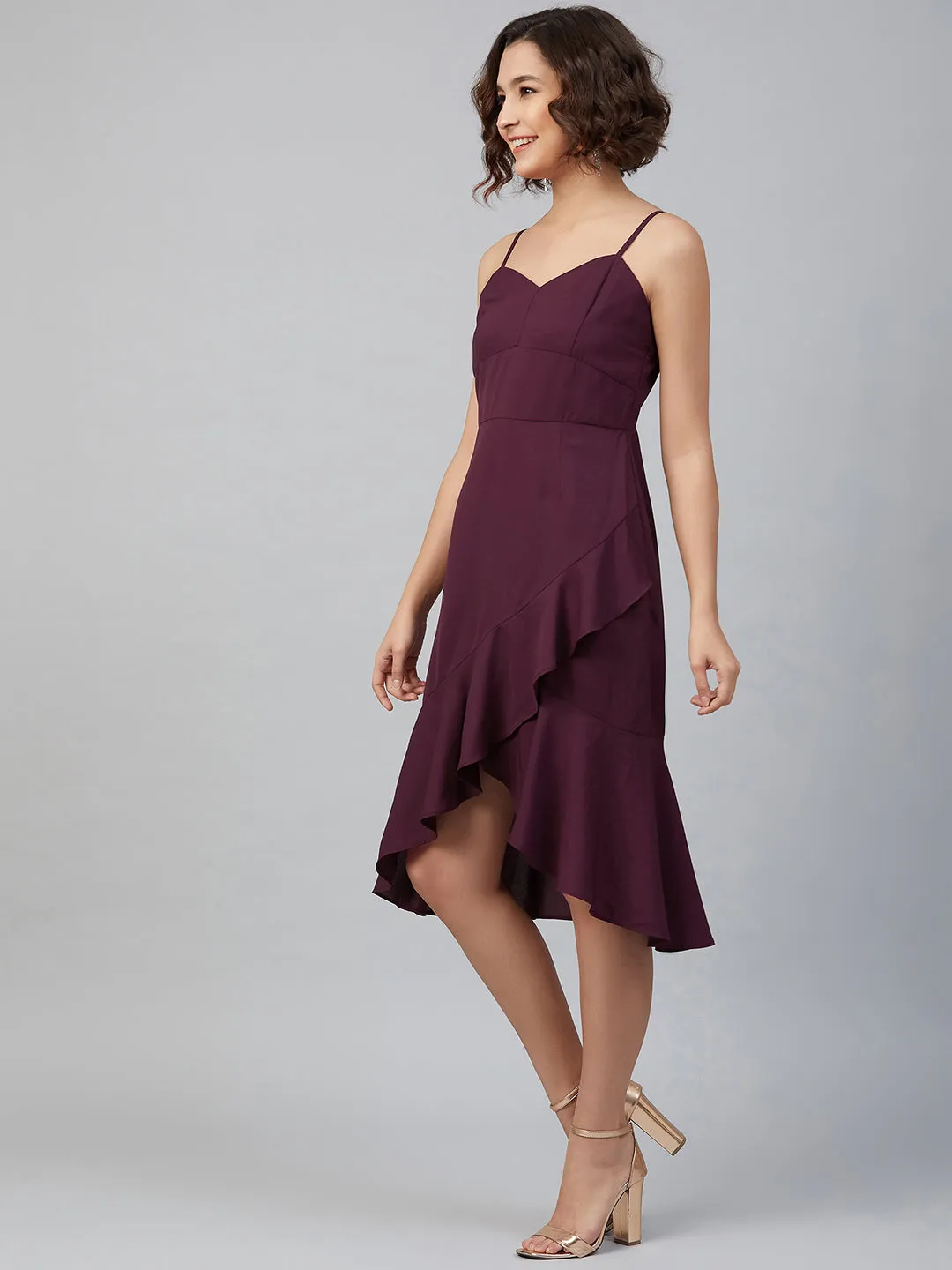 Purple Colour Knee Length Solid Dress