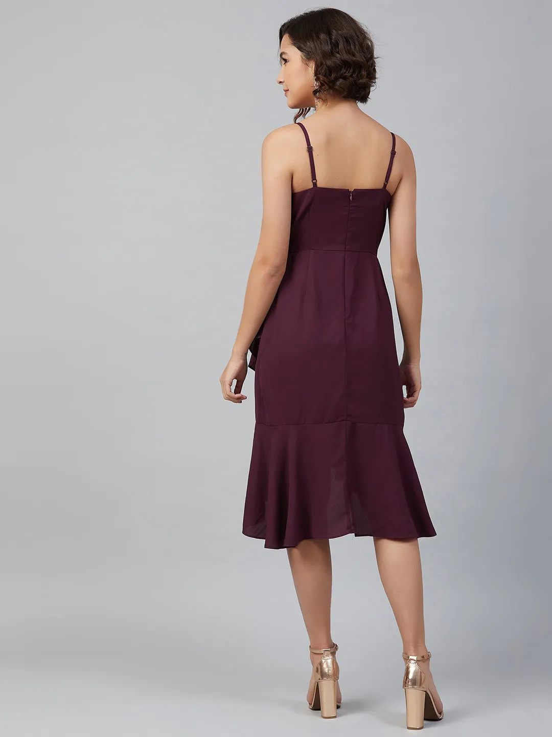 Purple Colour Knee Length Solid Dress