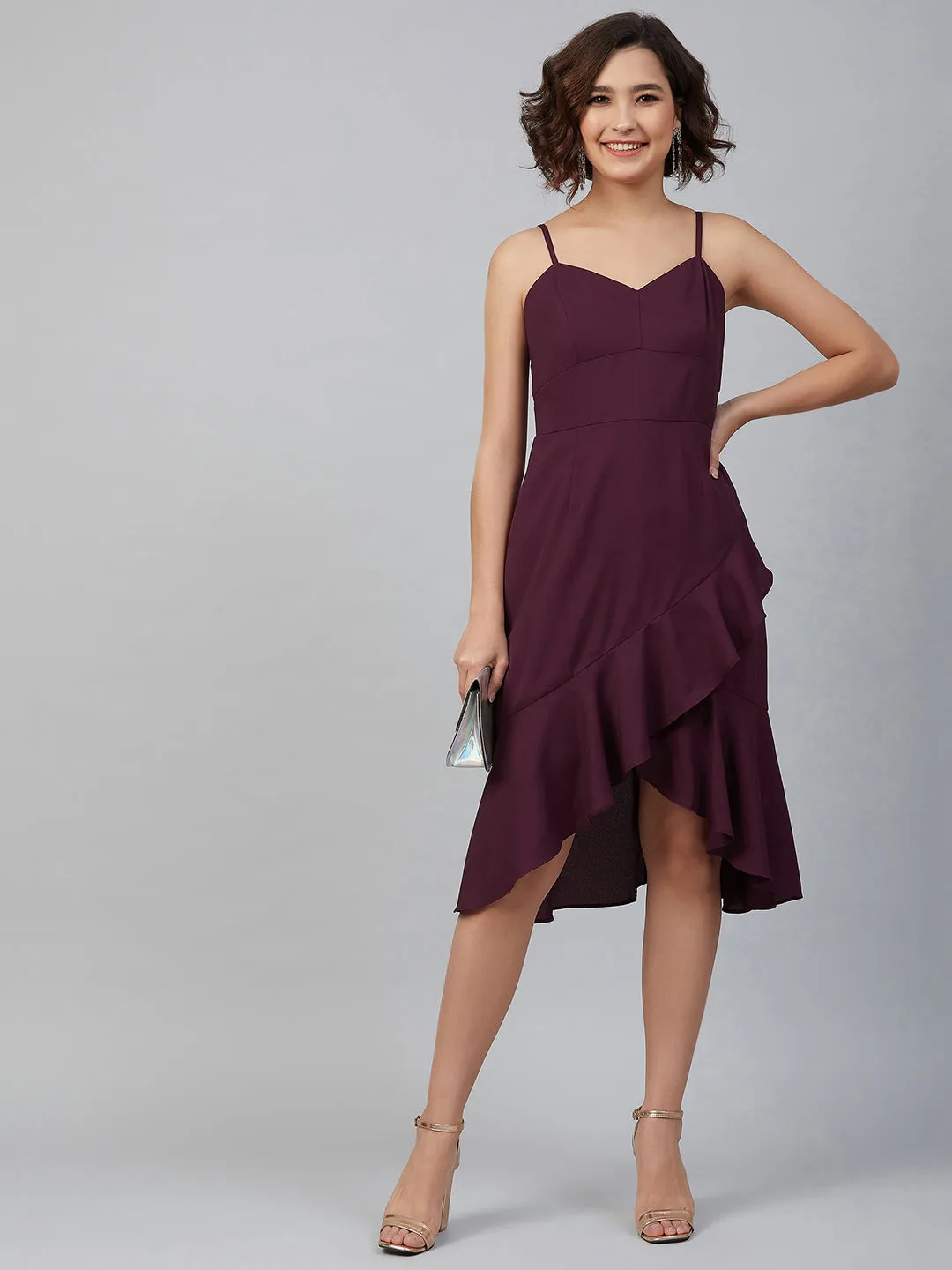 Purple Colour Knee Length Solid Dress