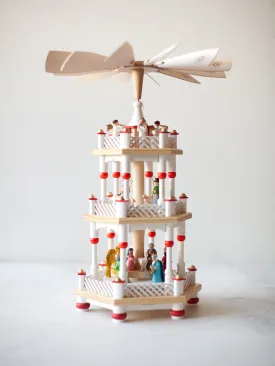 Red & White Three-Tier Nativity Pyramid