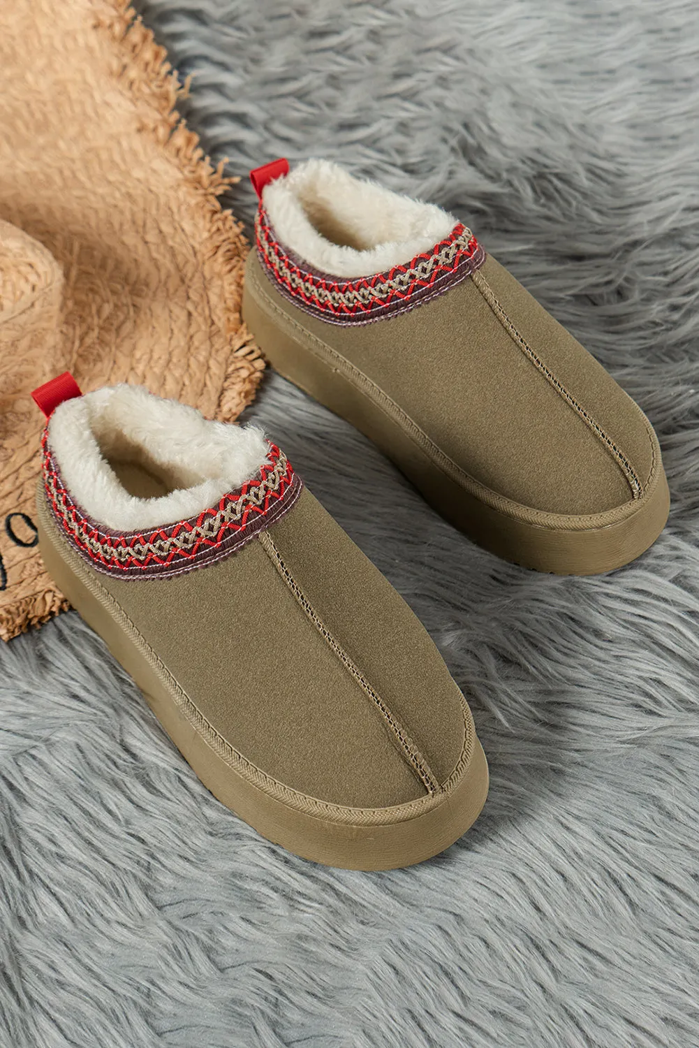 Sage Green Suede Print Plush Lined Snow Slide In Boots