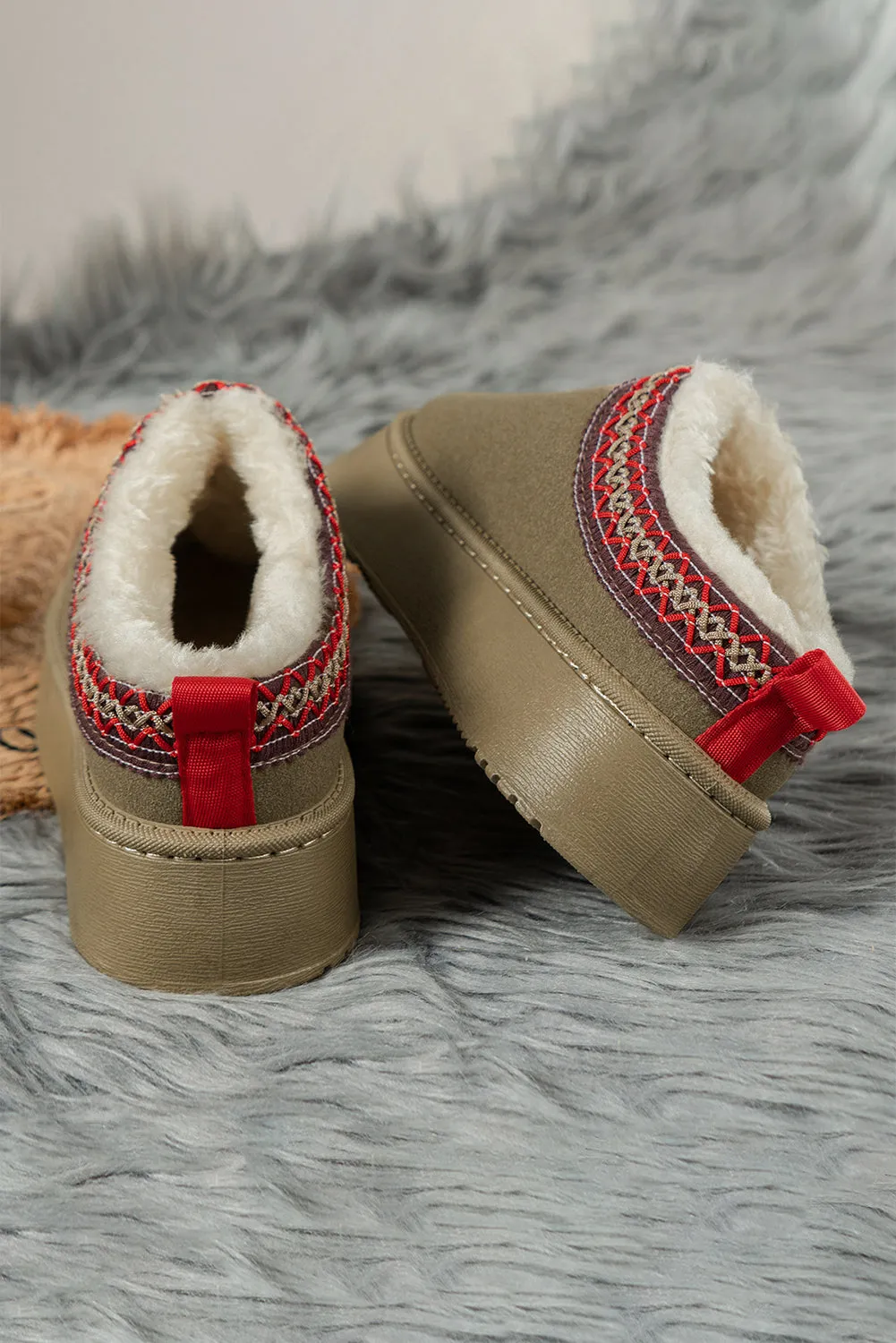 Sage Green Suede Print Plush Lined Snow Slide In Boots