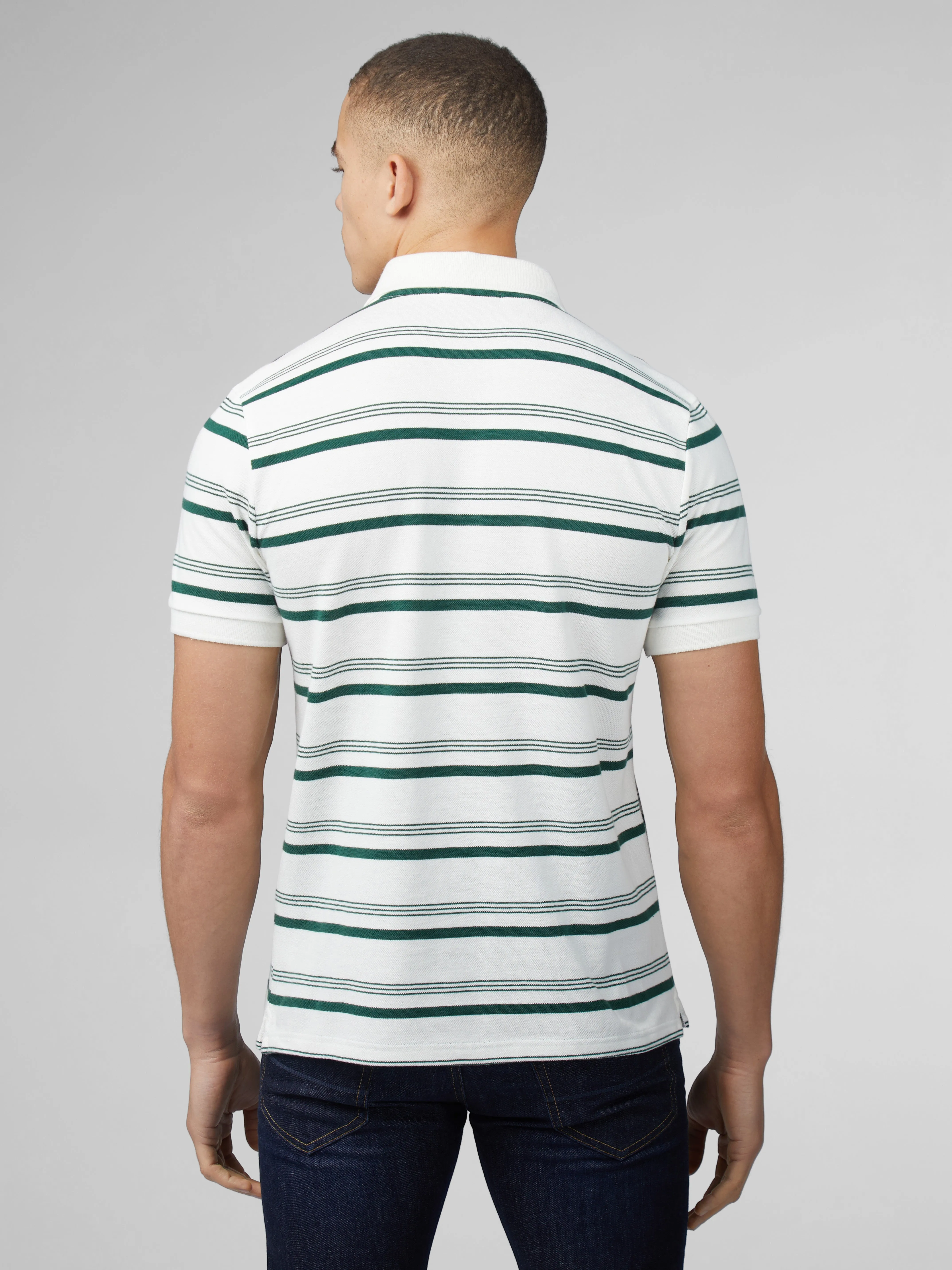 Signature Fine Stripe Polo - Snow White