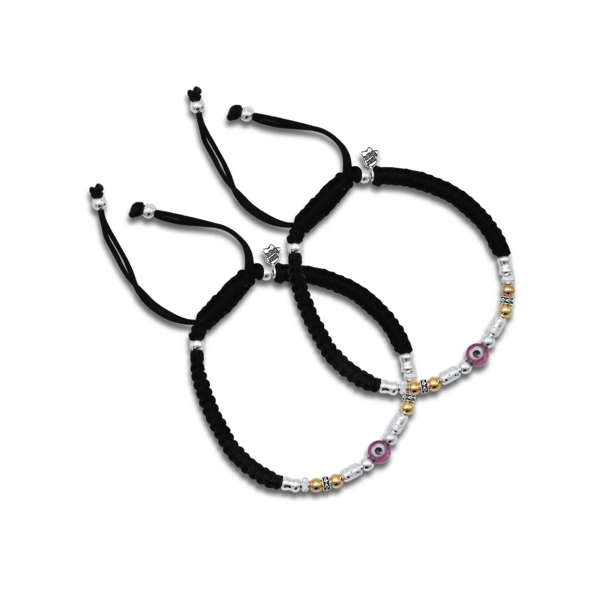 Silver Beads with Pink Evil Eye Dhaga Payal