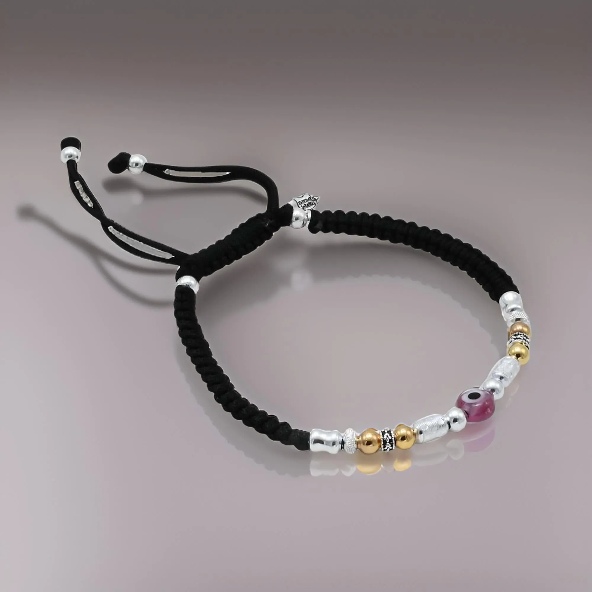 Silver Beads with Pink Evil Eye Dhaga Payal