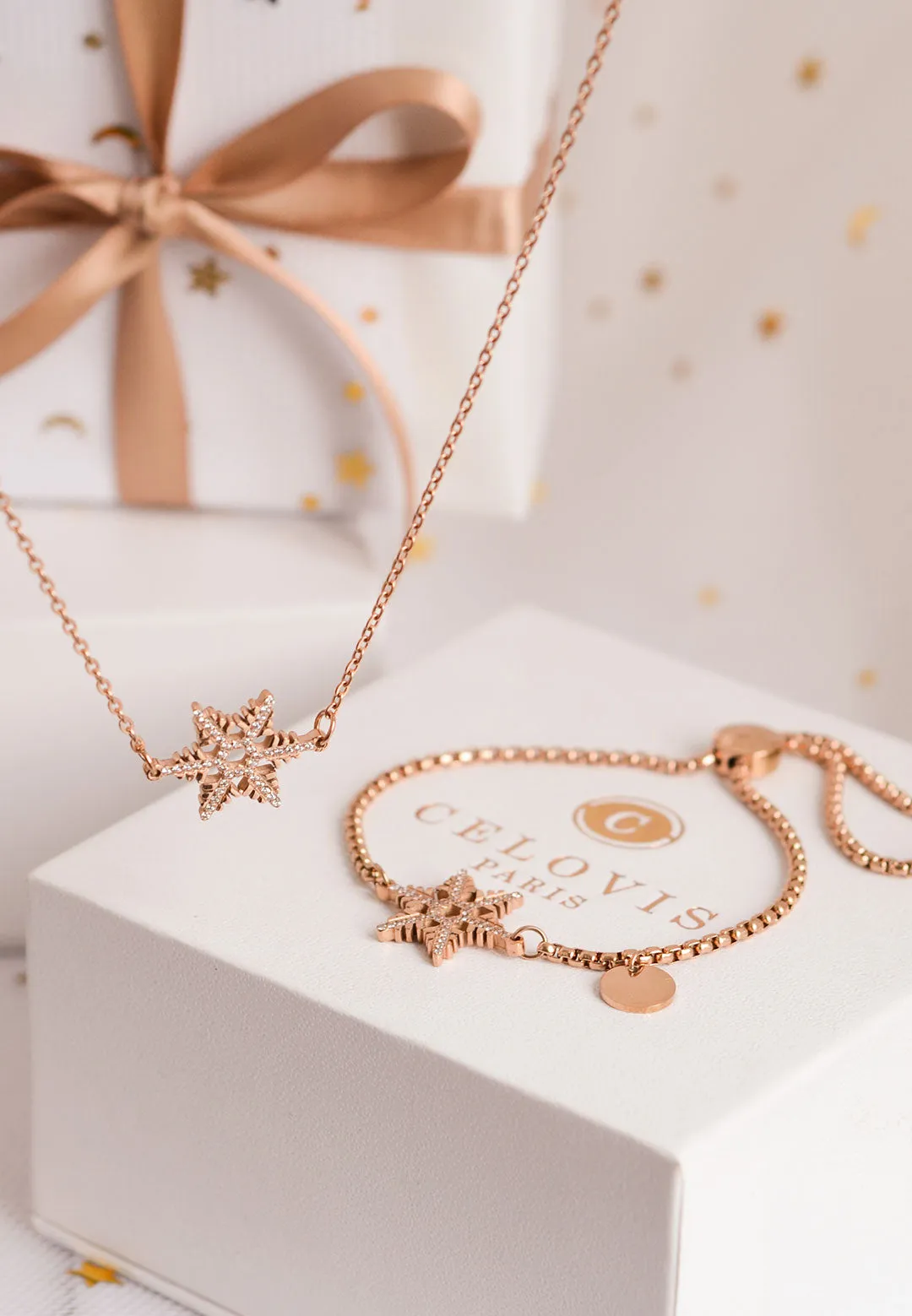 Stellar Snow Crystal in Rose Gold Chain Necklace [Limited Edition]