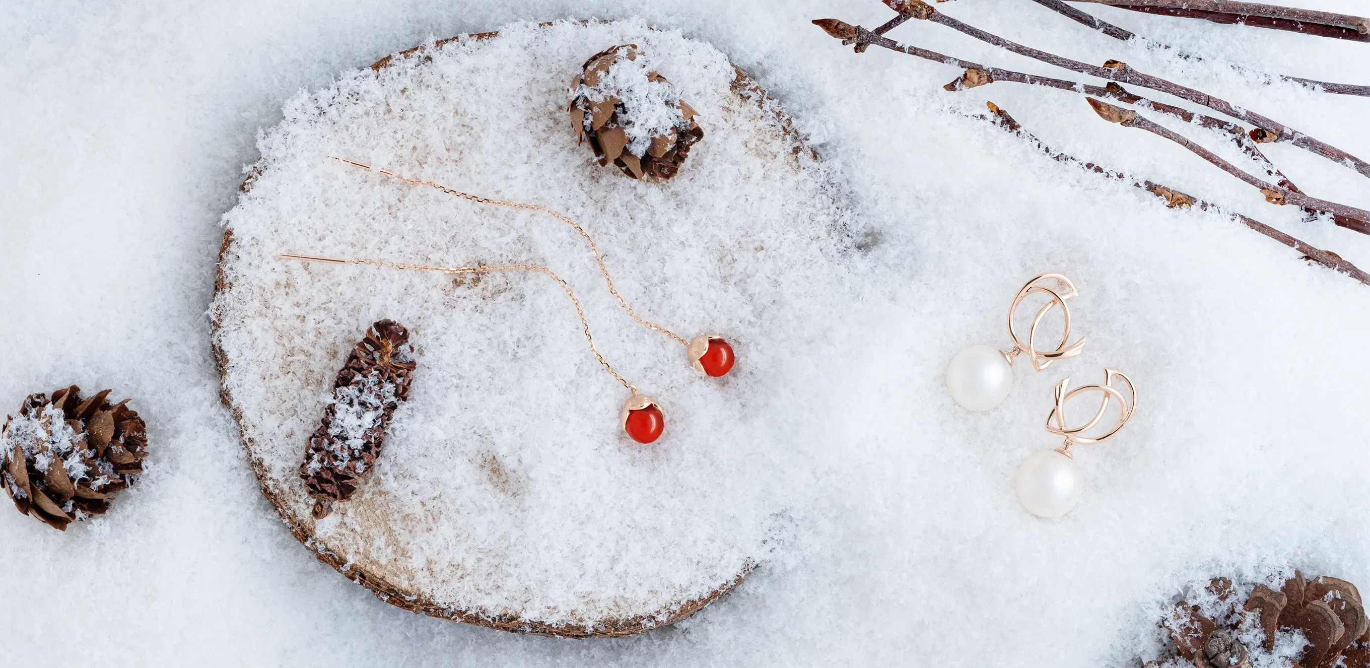 THIALH - ROBIN - Carnelian set in 18K Rose gold Earrings