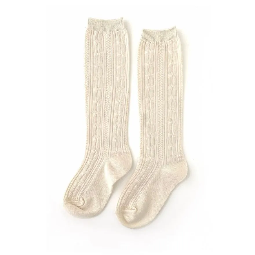 Vanilla Cream Cable Knit Knee Socks