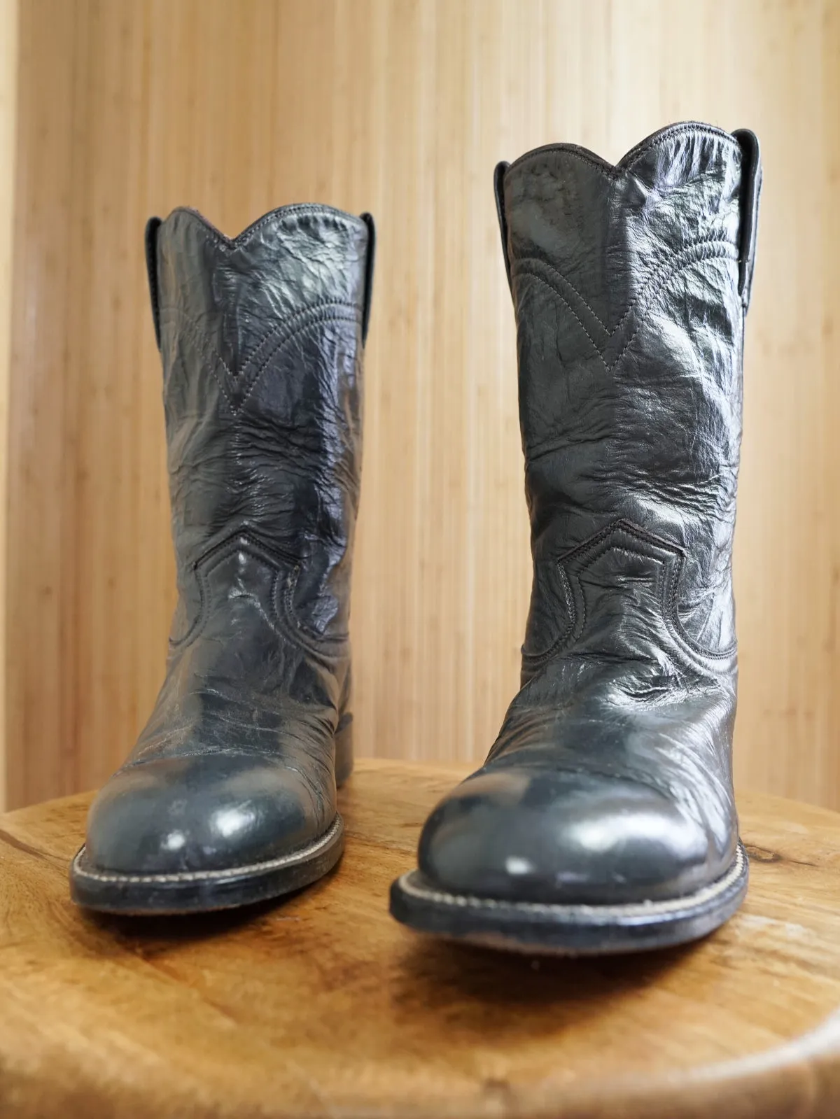 Vintage Steel Gray Leather Western Roper Boots | 7.5