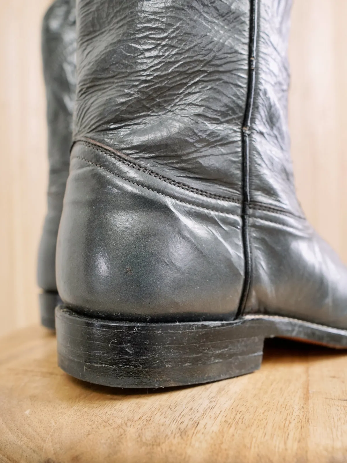 Vintage Steel Gray Leather Western Roper Boots | 7.5