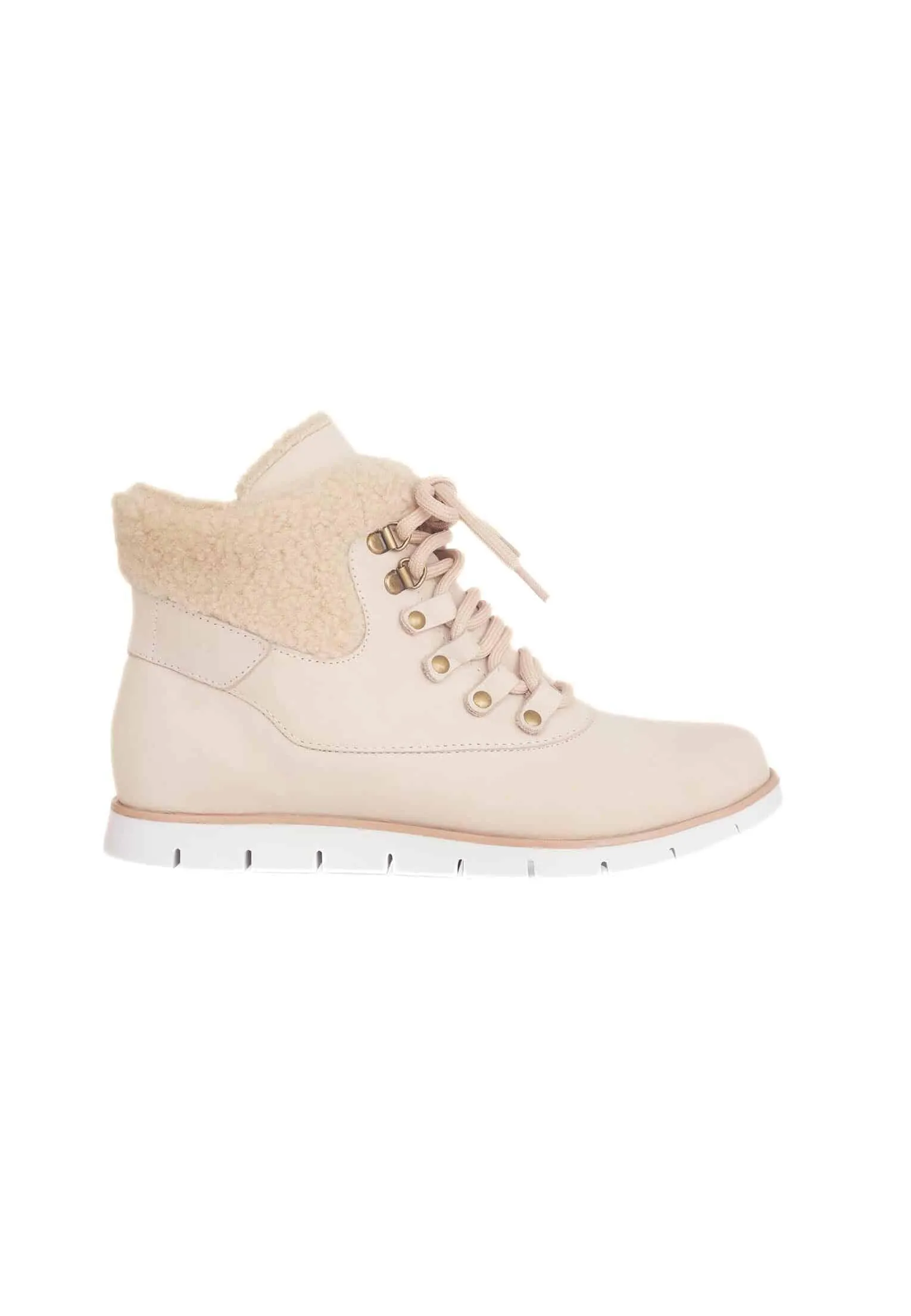 Women's Beige Suede Winter Boots with Shearing Embellishment