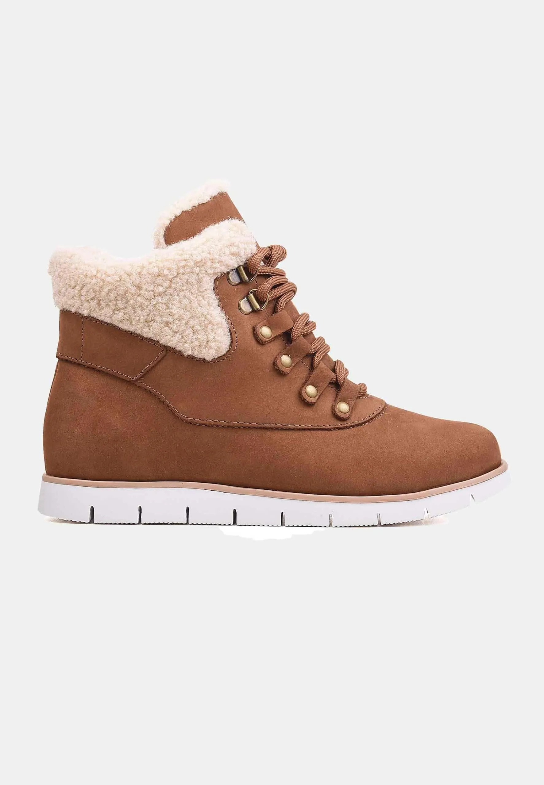 Women's Beige Suede Winter Boots with Shearing Embellishment